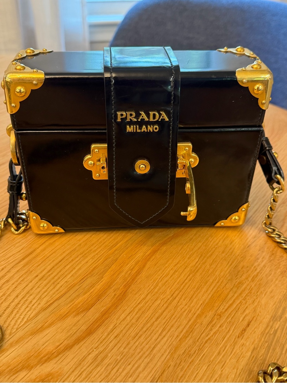Authentic Prada Small Cahier Trunk Crossbody - Black Leather - Picture 4 of 12